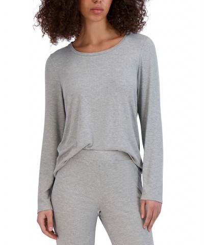 Women's Ribbed Long-Sleeve Sleep Tee Gray $16.32 Sleepwear