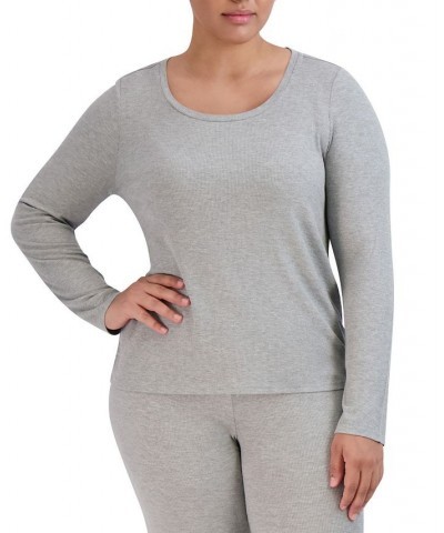 Women's Ribbed Long-Sleeve Sleep Tee Gray $16.32 Sleepwear