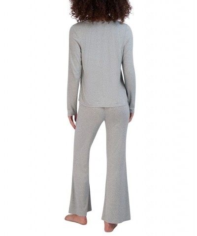 Women's Ribbed Long-Sleeve Sleep Tee Gray $16.32 Sleepwear