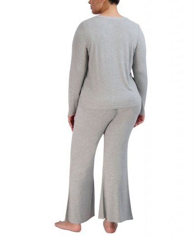 Women's Ribbed Long-Sleeve Sleep Tee Gray $16.32 Sleepwear