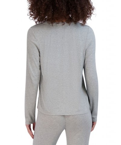 Women's Ribbed Long-Sleeve Sleep Tee Gray $16.32 Sleepwear