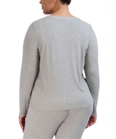 Women's Ribbed Long-Sleeve Sleep Tee Gray $16.32 Sleepwear