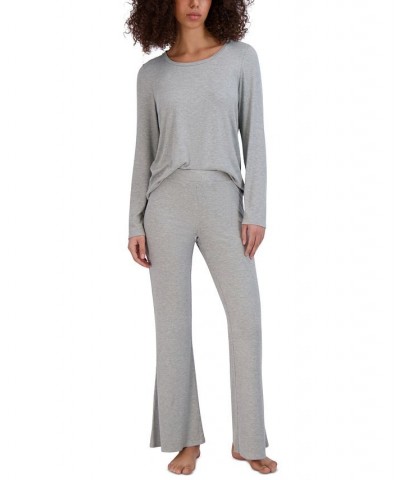 Women's Ribbed Long-Sleeve Sleep Tee Gray $16.32 Sleepwear