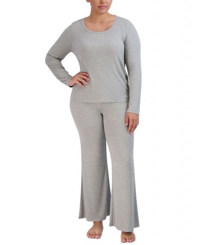 Women's Ribbed Long-Sleeve Sleep Tee Gray $16.32 Sleepwear