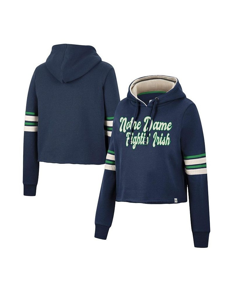 Women's Navy Notre Dame Fighting Irish Retro Cropped Pullover Hoodie Navy $33.84 Sweatshirts