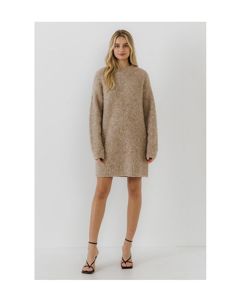 Women's Long-Sleeved Sweater Dress Taupe $45.00 Dresses