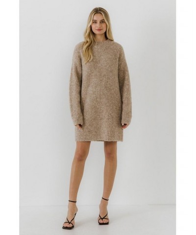 Women's Long-Sleeved Sweater Dress Taupe $45.00 Dresses