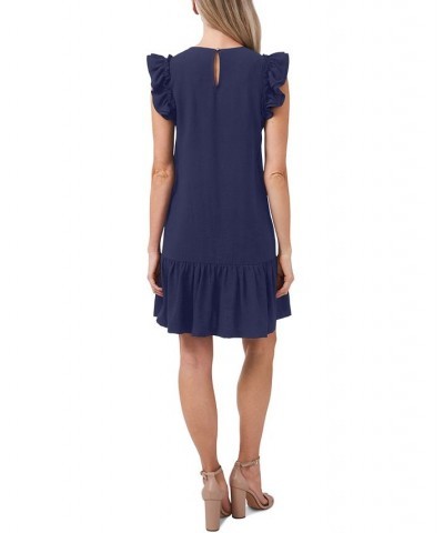 Women's Short Ruffled Flutter-Sleeve Dress Blue $22.91 Dresses