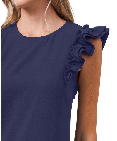 Women's Short Ruffled Flutter-Sleeve Dress Blue $22.91 Dresses