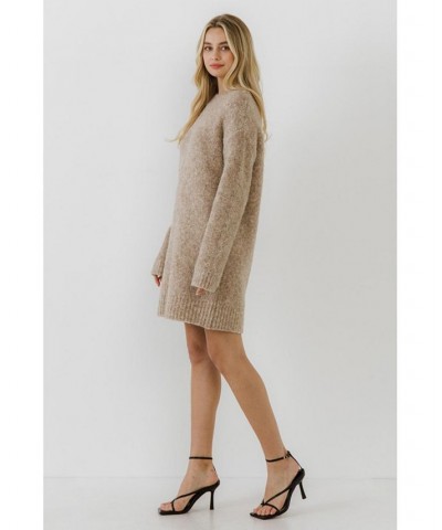 Women's Long-Sleeved Sweater Dress Taupe $45.00 Dresses