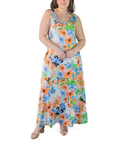 Plus Size Simple A-line Tank Maxi Dress Pink Multi $25.19 Dresses