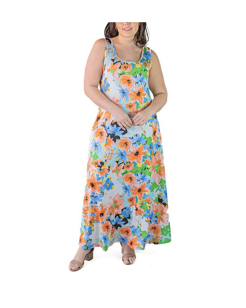 Plus Size Simple A-line Tank Maxi Dress Pink Multi $25.19 Dresses