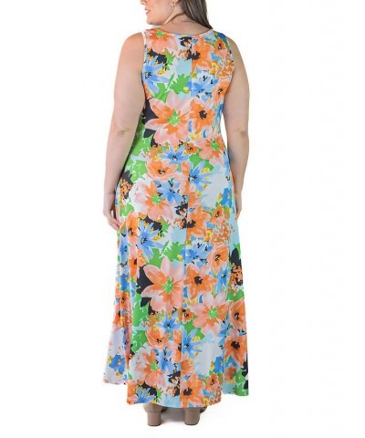 Plus Size Simple A-line Tank Maxi Dress Pink Multi $25.19 Dresses