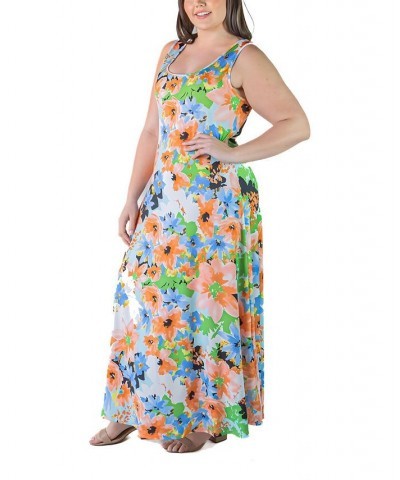 Plus Size Simple A-line Tank Maxi Dress Pink Multi $25.19 Dresses