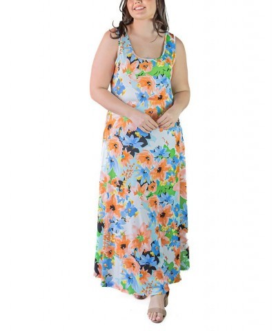 Plus Size Simple A-line Tank Maxi Dress Pink Multi $25.19 Dresses