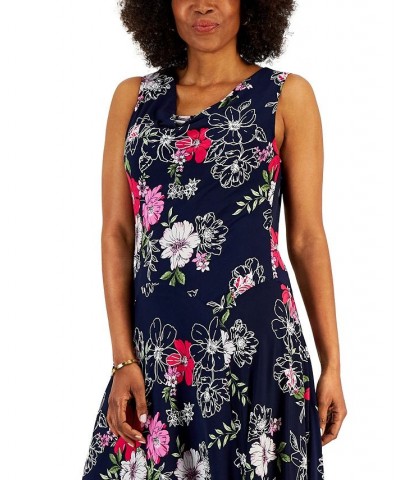 Petite Floral-Print A-Line Midi Dress Navy/Pink $40.29 Dresses