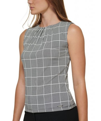 Petite Sleeveless Pleated Top Black Cream $35.40 Tops