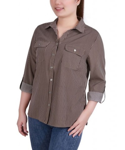 Women's 3/4 Roll Tab Shirt with Pockets Coffee Bean, Doeskin Torterella $16.32 Tops