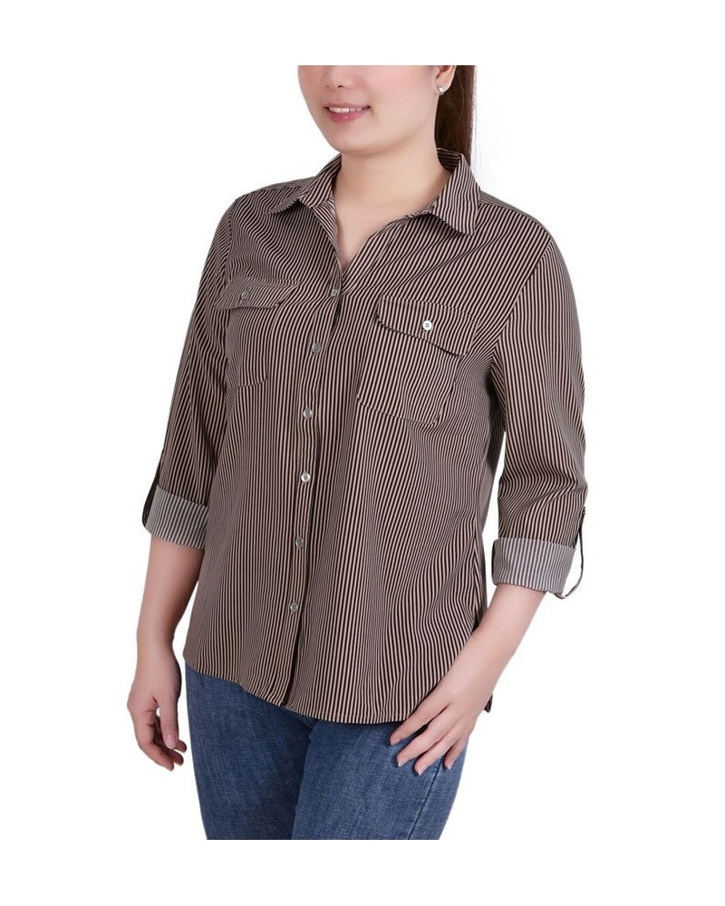 Women's 3/4 Roll Tab Shirt with Pockets Coffee Bean, Doeskin Torterella $16.32 Tops