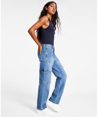 Women's High Rise Utility Denim Jeans Blue $33.04 Jeans