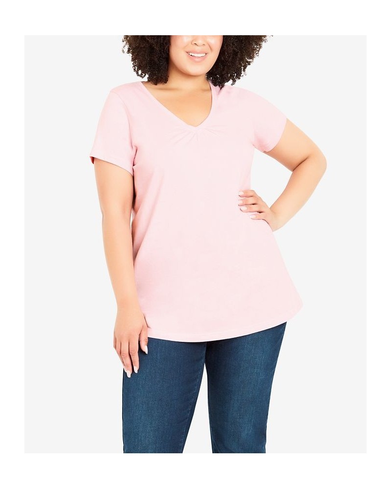 Plus Size Gathered V-neck Cotton Top Pink $30.09 Tops