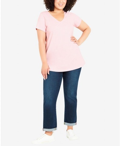 Plus Size Gathered V-neck Cotton Top Pink $30.09 Tops