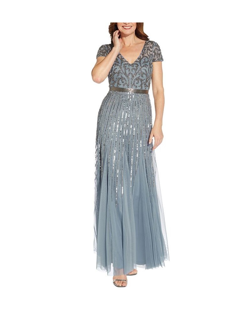 Embellished V-Neck Gown Vintage Blue $114.88 Dresses