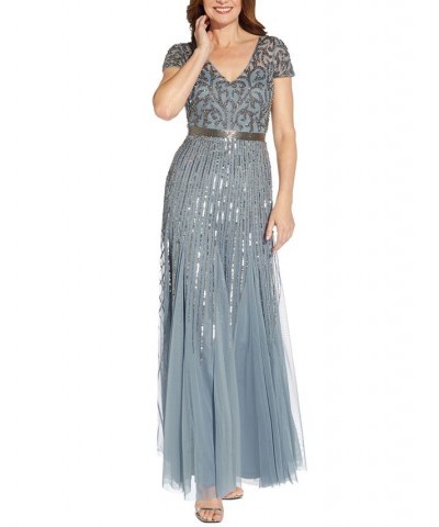 Embellished V-Neck Gown Vintage Blue $114.88 Dresses