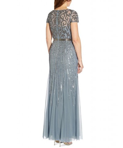 Embellished V-Neck Gown Vintage Blue $114.88 Dresses