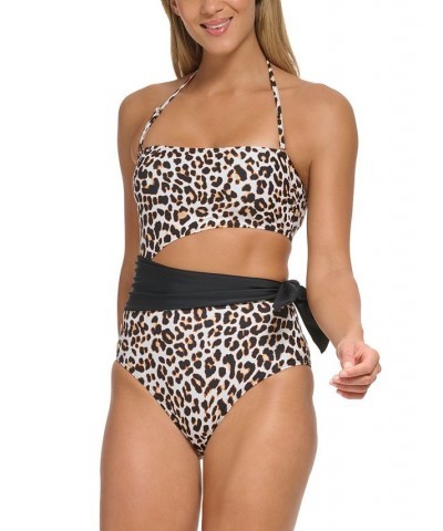 Women's Cut-Out Animal-Print Bandeau One-Piece Swimsuit Wild Thing Soft White $61.44 Swimsuits