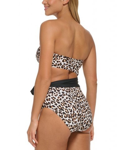 Women's Cut-Out Animal-Print Bandeau One-Piece Swimsuit Wild Thing Soft White $61.44 Swimsuits