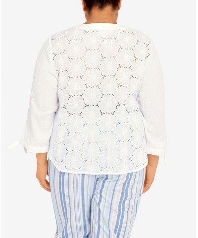 Plus Size Set Sail Gauze Tie Sleeve Button Down Top White $29.40 Tops