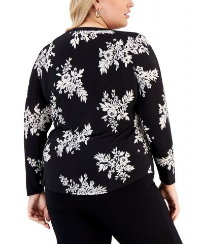 Plus Size Floral-Print Zip-Pocket Top Johanna Bouquet $21.13 Tops