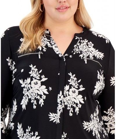 Plus Size Floral-Print Zip-Pocket Top Johanna Bouquet $21.13 Tops