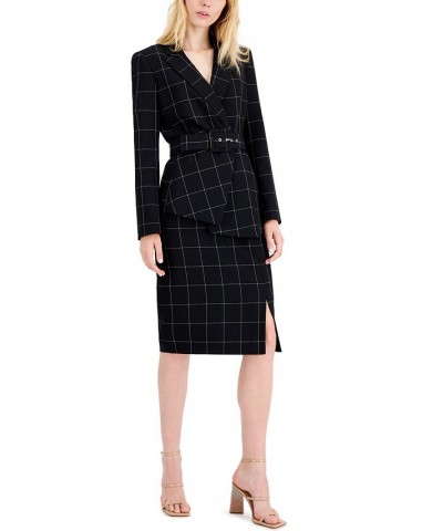 Women's Windowpane-Print Skirt Suit Blk/ivory $78.87 Suits