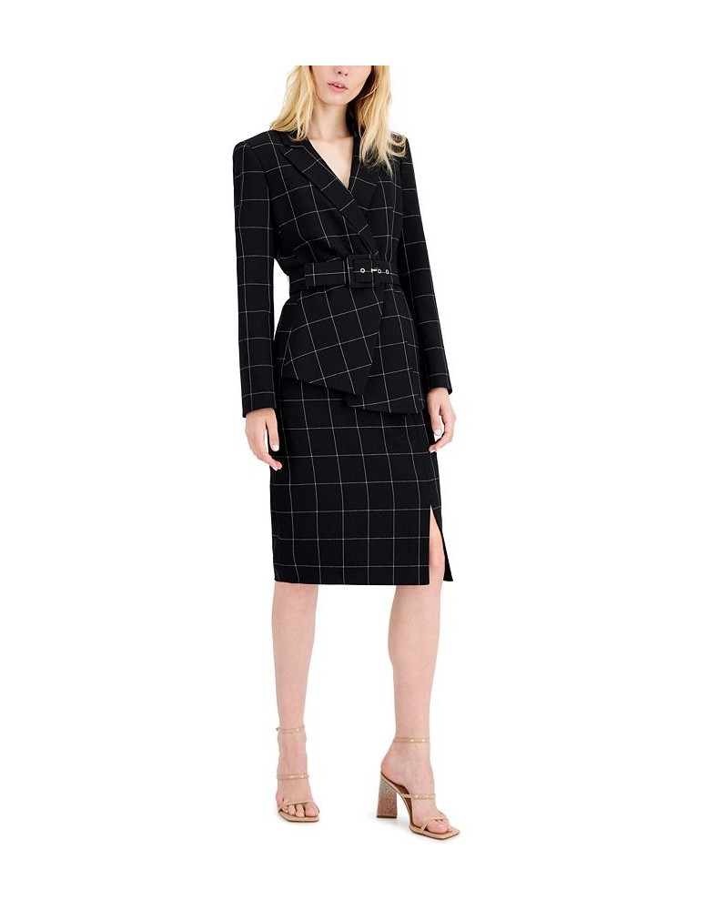 Women's Windowpane-Print Skirt Suit Blk/ivory $78.87 Suits