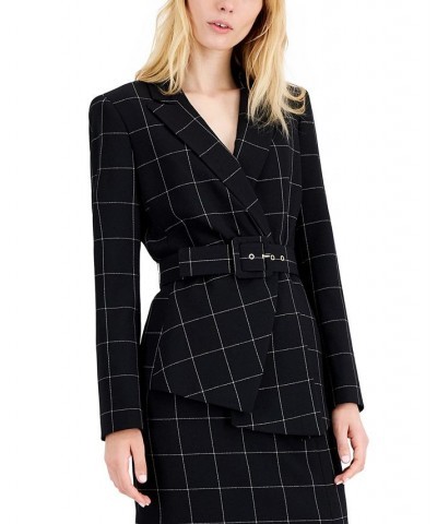 Women's Windowpane-Print Skirt Suit Blk/ivory $78.87 Suits