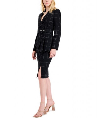 Women's Windowpane-Print Skirt Suit Blk/ivory $78.87 Suits