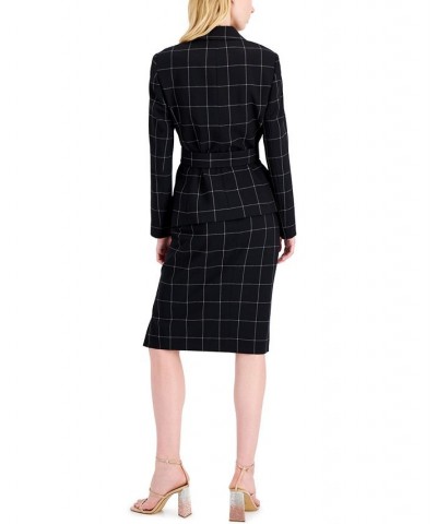 Women's Windowpane-Print Skirt Suit Blk/ivory $78.87 Suits