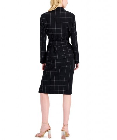 Women's Windowpane-Print Skirt Suit Blk/ivory $78.87 Suits