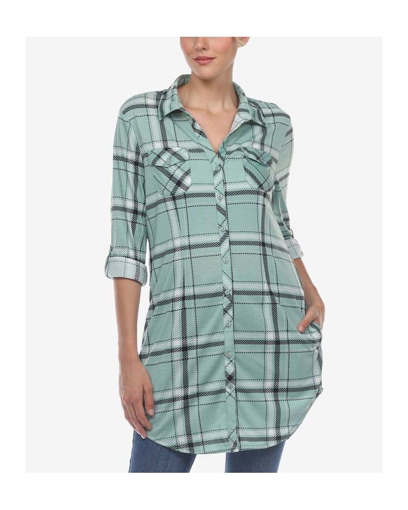 Women's Plaid Tunic Top Shirt Mint $34.10 Tops