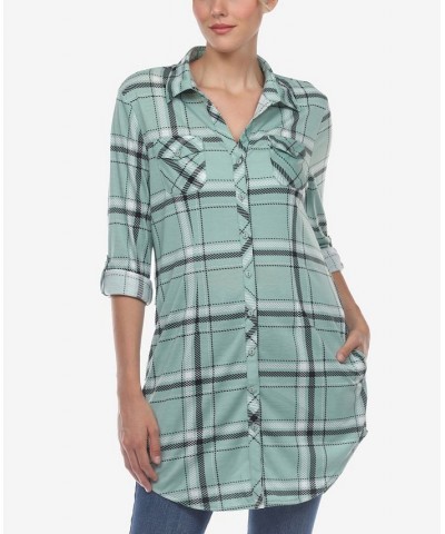 Women's Plaid Tunic Top Shirt Mint $34.10 Tops