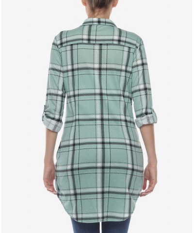 Women's Plaid Tunic Top Shirt Mint $34.10 Tops