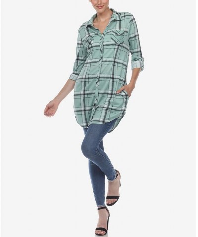 Women's Plaid Tunic Top Shirt Mint $34.10 Tops