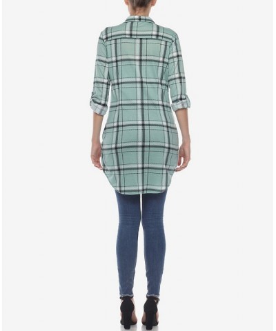 Women's Plaid Tunic Top Shirt Mint $34.10 Tops