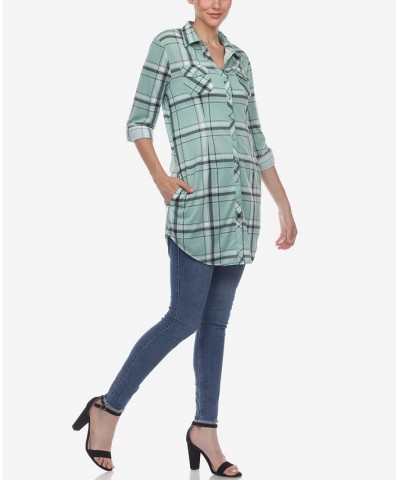 Women's Plaid Tunic Top Shirt Mint $34.10 Tops