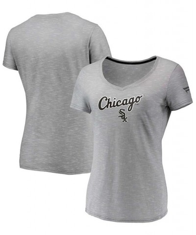 Women's Gray Chicago White Sox Wordmark Logo Space-Dye V-Neck T-shirt Gray $18.19 Tops