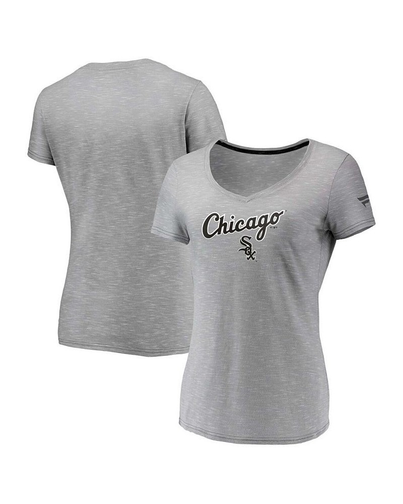 Women's Gray Chicago White Sox Wordmark Logo Space-Dye V-Neck T-shirt Gray $18.19 Tops