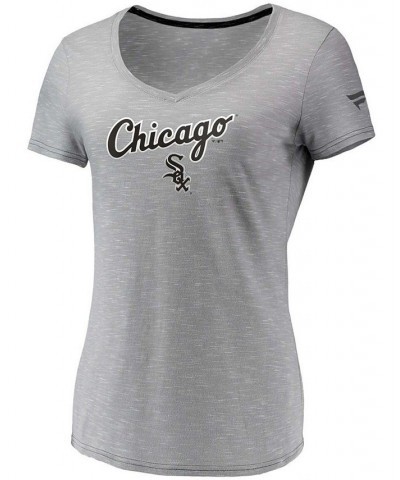 Women's Gray Chicago White Sox Wordmark Logo Space-Dye V-Neck T-shirt Gray $18.19 Tops