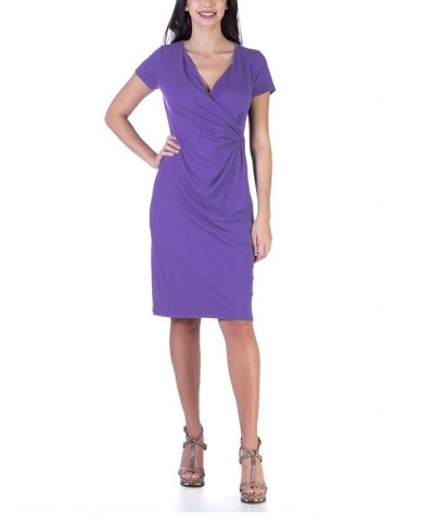 Faux Wrap over Dress with Cap Sleeves Turq $23.08 Dresses